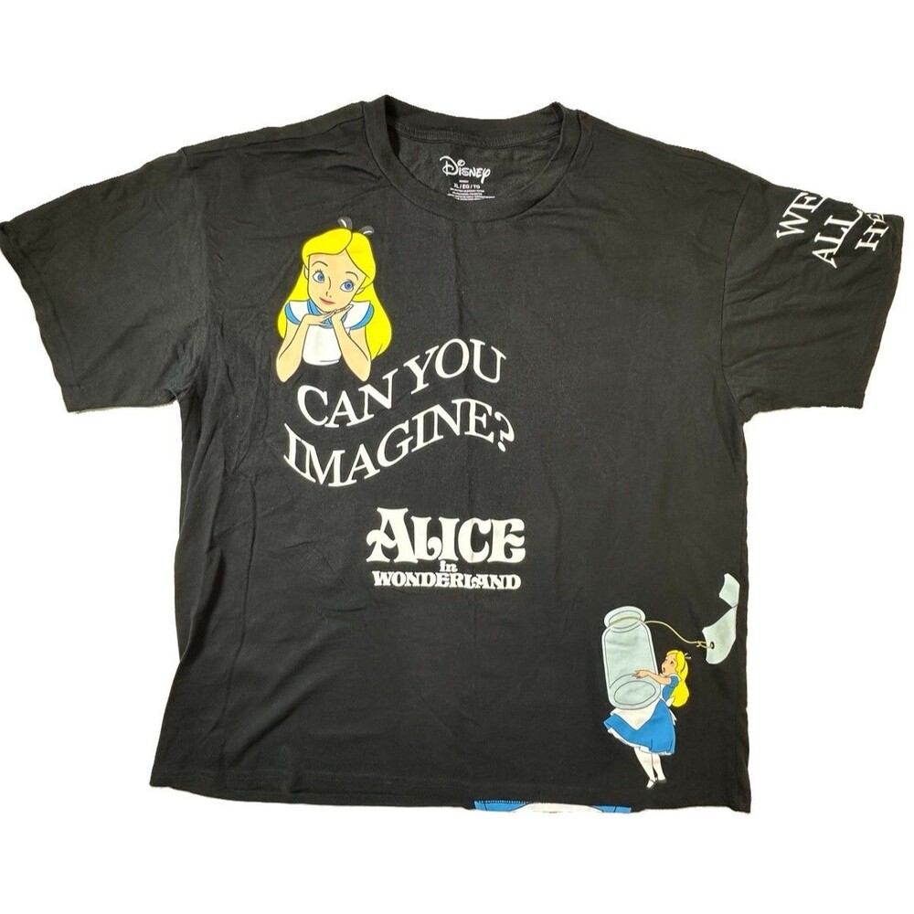 Disney Alice in Wonderland Black Graphic T-Shirt XL Can You Imagine